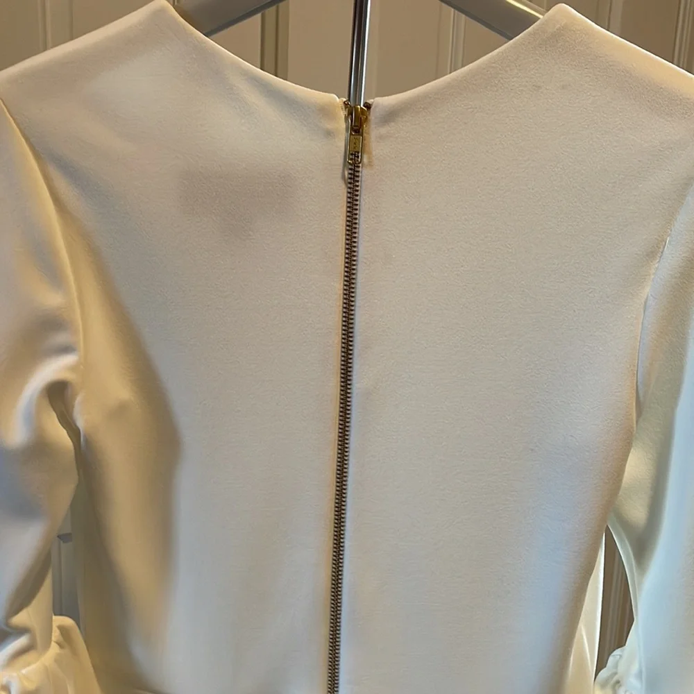 Betsy Adam cream dress with gold zipper detail at kick pleat - Picture 3 of 4